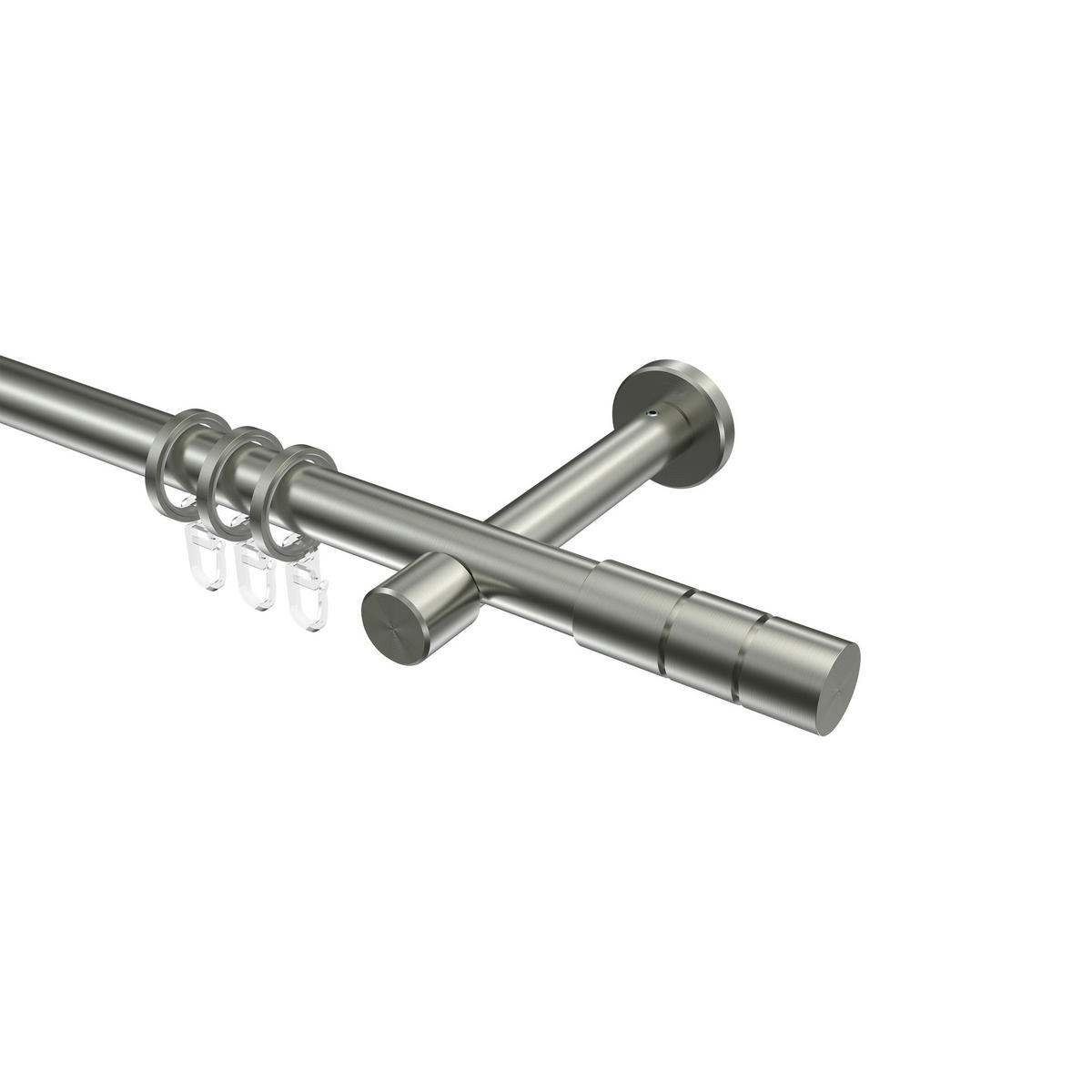 GARDINENSTANGEN-SET Prestige Elanto 320 cm (geteilt in 2 x 160 cm), 1-läufig, 20 mm Ø Edelstahl-Optik - Edelstahlfarben, Metall (320cm) - INTERDECO