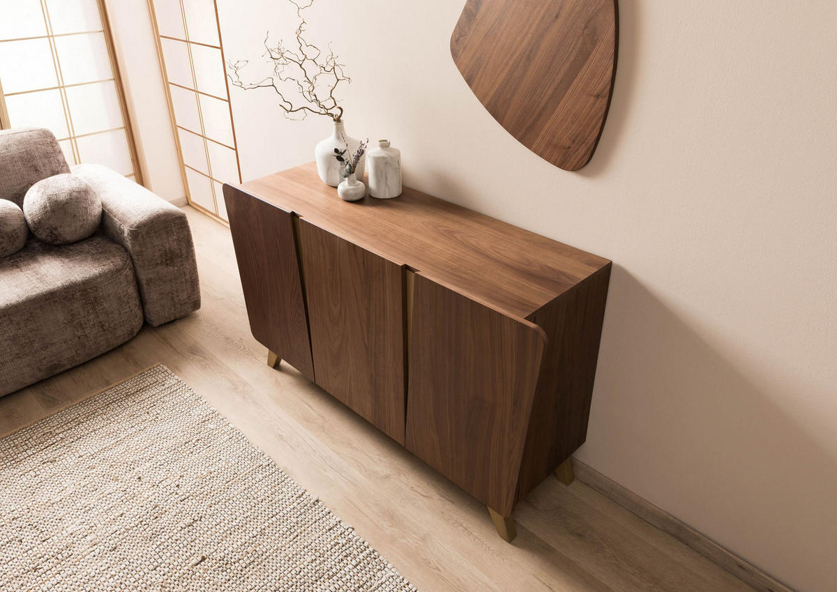 SIDEBOARD Nussbaum-Echtholzfurnier 150x45x85 braun lackiert BUTTERFLY #108 - Braun, Holz (150/85/45cm) - Massivmoebel24