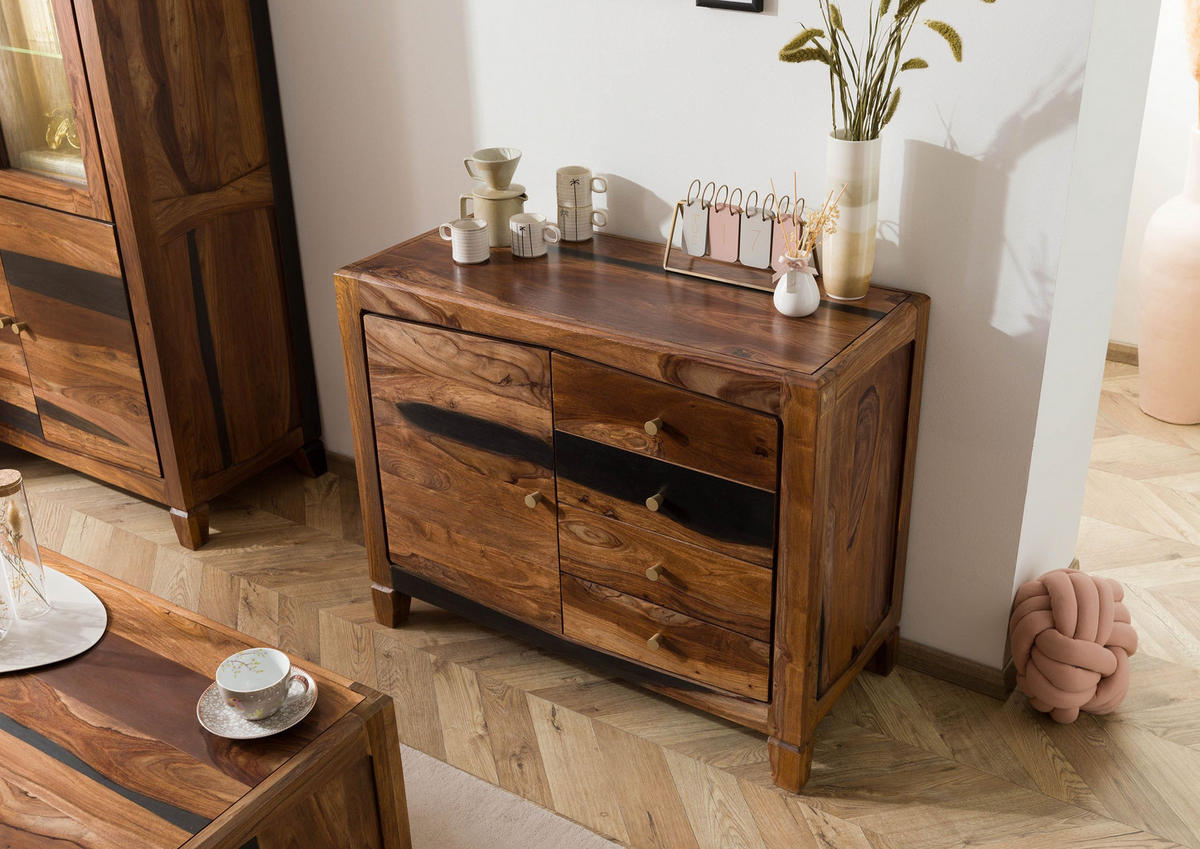 KOMMODE Sheesham 100x45x80 dunkelbraun lackiert ANCONA #215 - Dunkelbraun, Holz (100/80/45cm) - Massivmoebel24