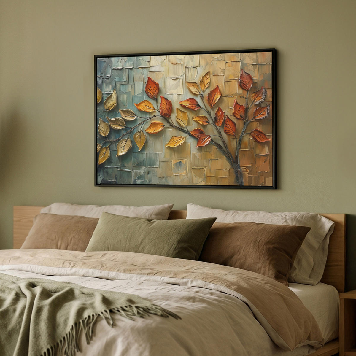 LEINWAND Bilder mit Rahmen - Baum - Abstrakt - Natur - Kunst - 70x50 - Goldfarben, Textil (70/50cm) - MuchoWow