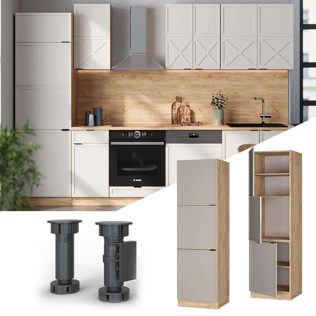 VESTAVNÁ SKŘÍŇKA NA SPORÁK Fame-Line GreyBeige - šedá/medově dubová, kompozitní dřevo (60/206.8/58cm) - Vicco