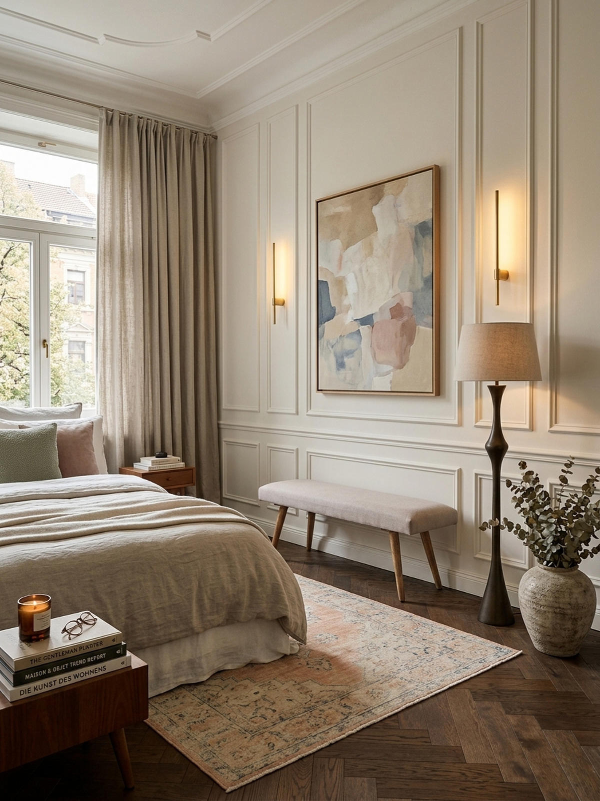 SITZBANK SILE Retro Stil Stoffbezug Massivholz, Beige 117x38x51 cm - Beige/Braun, Mangoholz/Textil (117/51/38cm) - KADIMA DESIGN