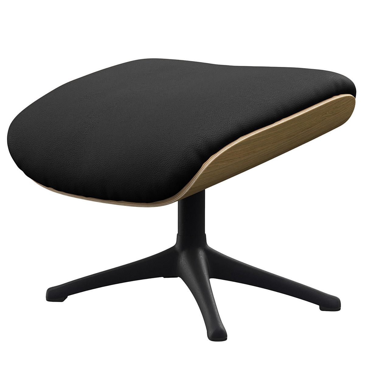 POLSTERHOCKER - Echtleder - Schwarz, Leder/Holz (49/39/44cm) - home24