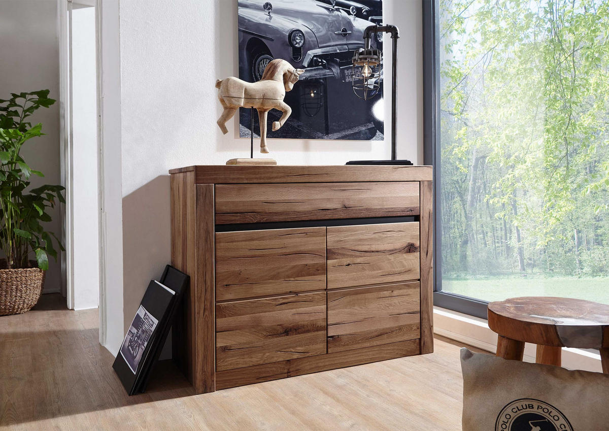 SIDEBOARD Wildeiche / Zerreiche 108x43x80 braun geölt MONTREUX #350 - Braun, Holz (108/80/43cm) - Massivmoebel24