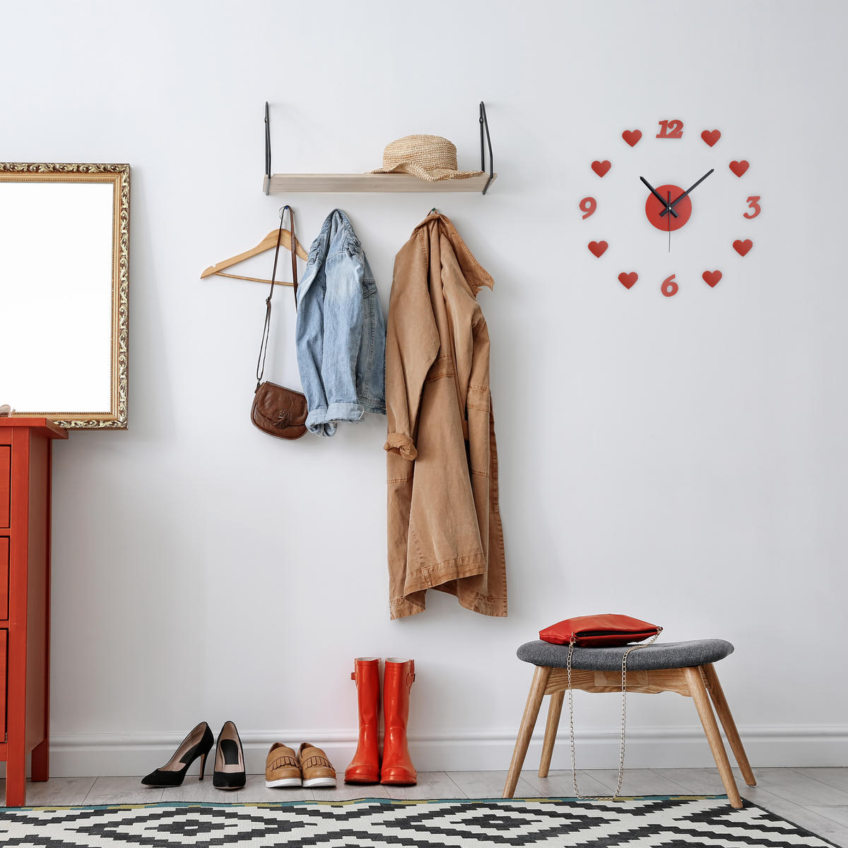 DIY-WANDUHR - Rot, Kunststoff/Metall (100/100/3.5cm) - Relaxdays