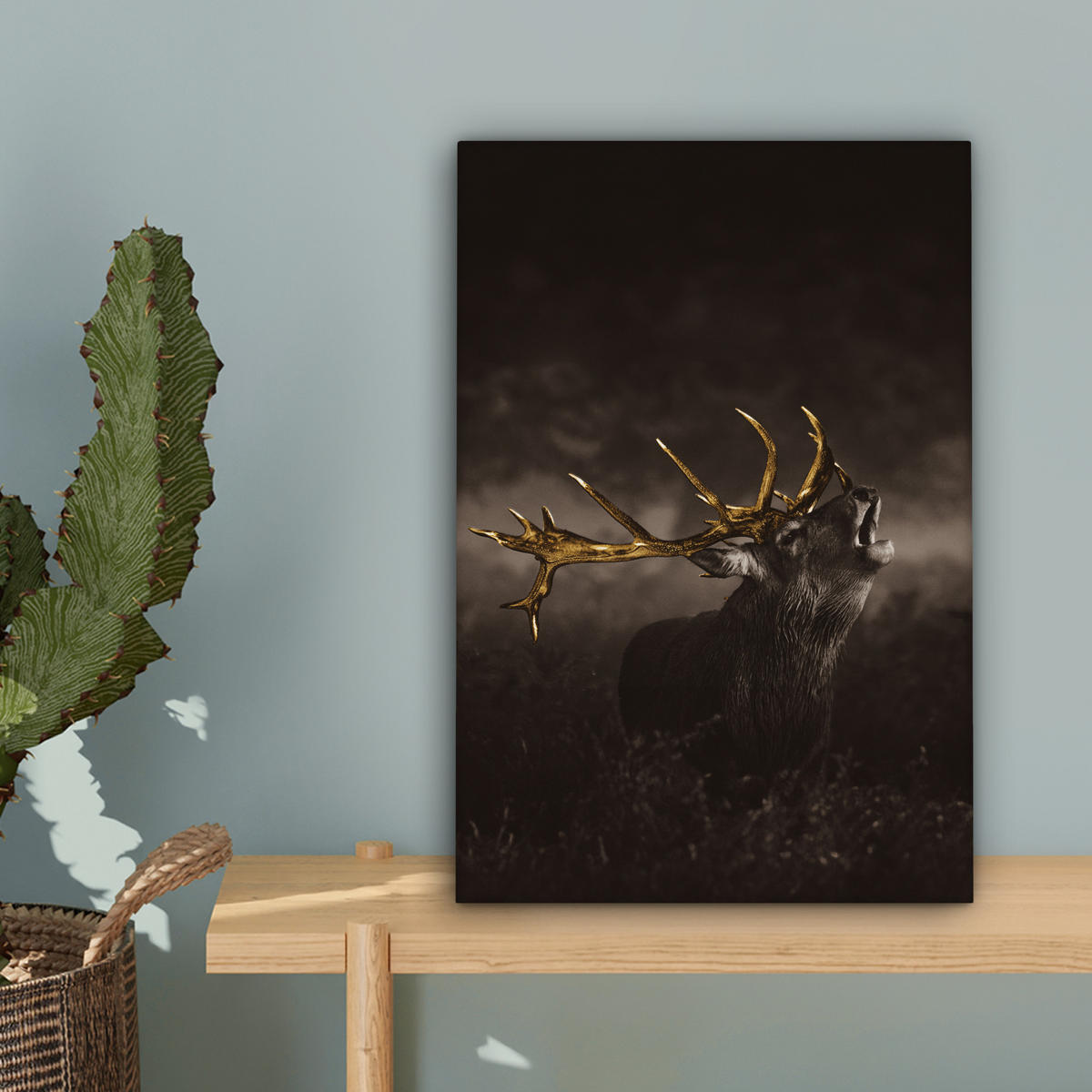 LEINWANDBILD Rotwild - Schwarz - Gold 20x30 cm - Braun, Textil (20/30cm) - MuchoWow