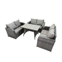GARTENMÖBELSET mit ESSTISCH,SOFA Polyrattan 6-Sitzer - Dunkelgrau/Grau, Glas/Kunststoff - Fimous
