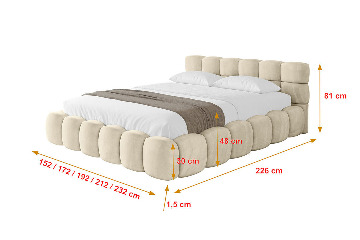 POLSTERBETT mit Bettkasten und Lattenrost, Bett mit Matratze H3/H4 - LEYA-v1 140x200 Beige - Beige, Holzwerkstoff/Textil (140/200cm) - ALTDECOR
