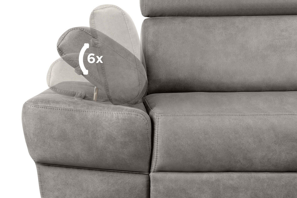 SCHLAFECKSOFA RATLO rechts 4/5-Sitzer mit Bettkasten in Lederoptik, silber - Silberfarben, Textil (270/190cm) - KONSIMO®