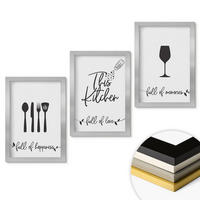 WANDBILDER 3er Set - 20x30 cm Silberner Rahmen - Küchenutensilienmuster - Silberfarben, Kunststoff (20/30cm) - ArtPrintCave