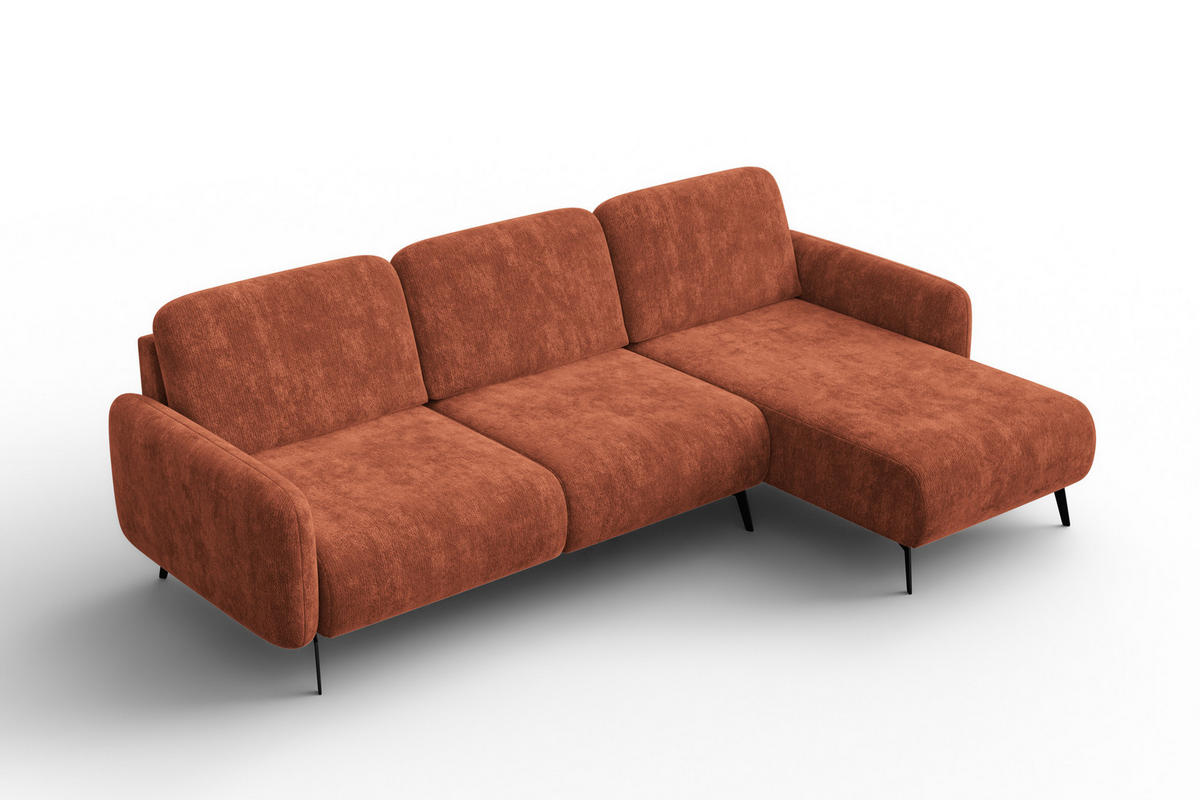 ECKSOFA FEBE 4-Sitzer RECHTS, rostroter Chenille-Stoff - Rostfarben/Schwarz, Holz/Textil (264/157cm) - Wozimo