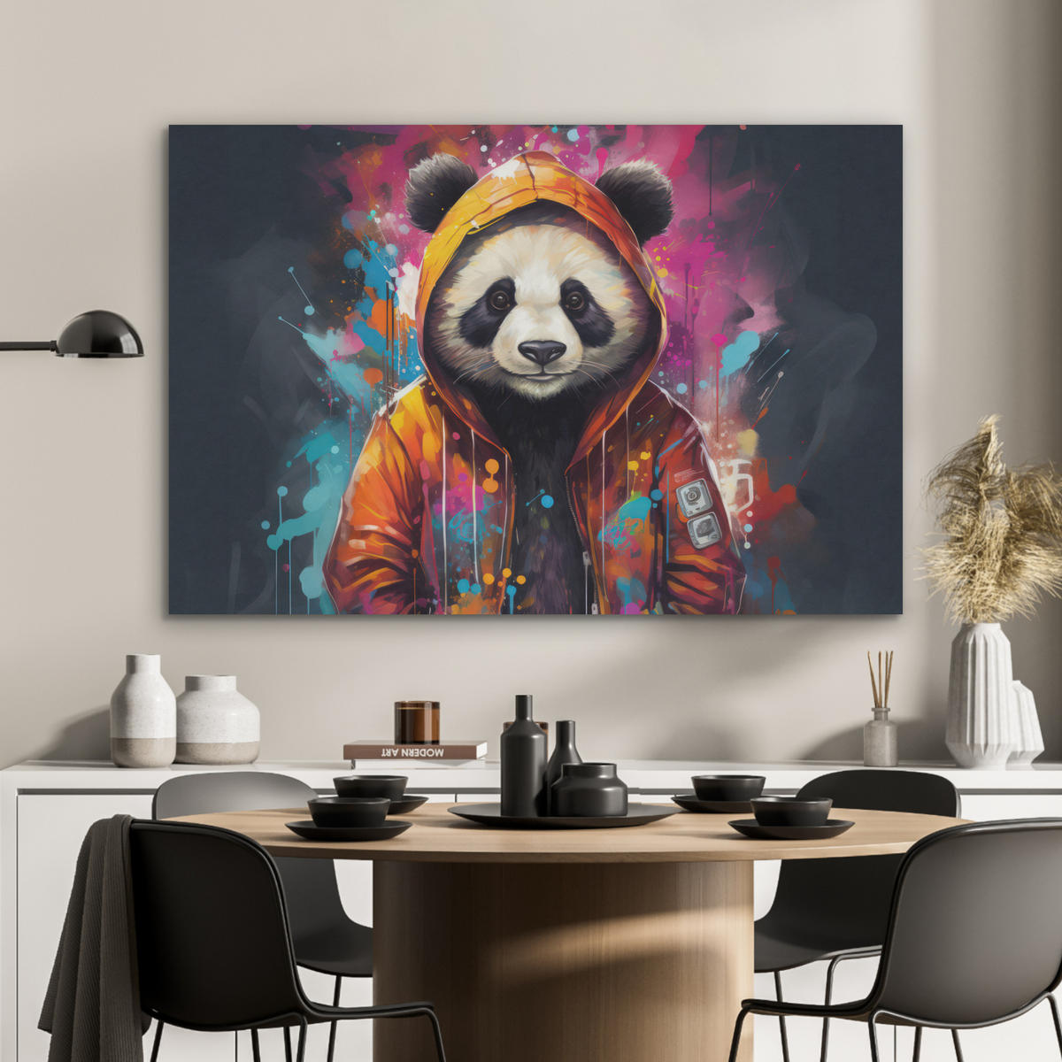AKUSTIKBILD Panda - Jacke - Graffiti - Orange Akustikpaneele 90x60 cm - Orange, Kunststoff (90/60/0.9cm) - MuchoWow