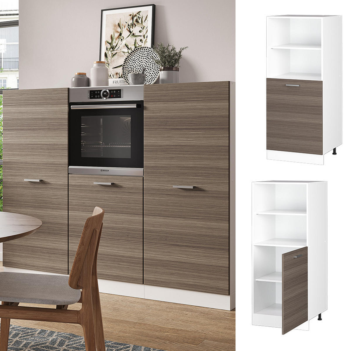 HERDUMBAUSCHRANK R-Line Grau 60 cm - Weiß/Braun, Holzwerkstoff (60/143/57cm) - Vicco