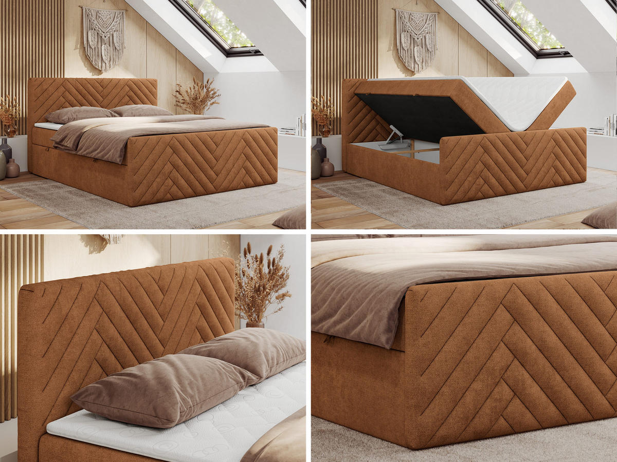 BOXBETT PARIS DUO 120/200 - Orange Struktur - H3 - Orange, Holz/Textil (120/200cm) - MKS