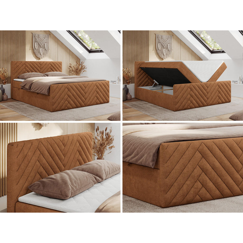Thumbnail - MKS Boxbett, Orange, Textil, 2-Sitzer, H4, 7-Zonen, Rechteckig, 120x200 cm, Oeko-Tex®, Schlafzimmer, Betten, Boxspringbe...