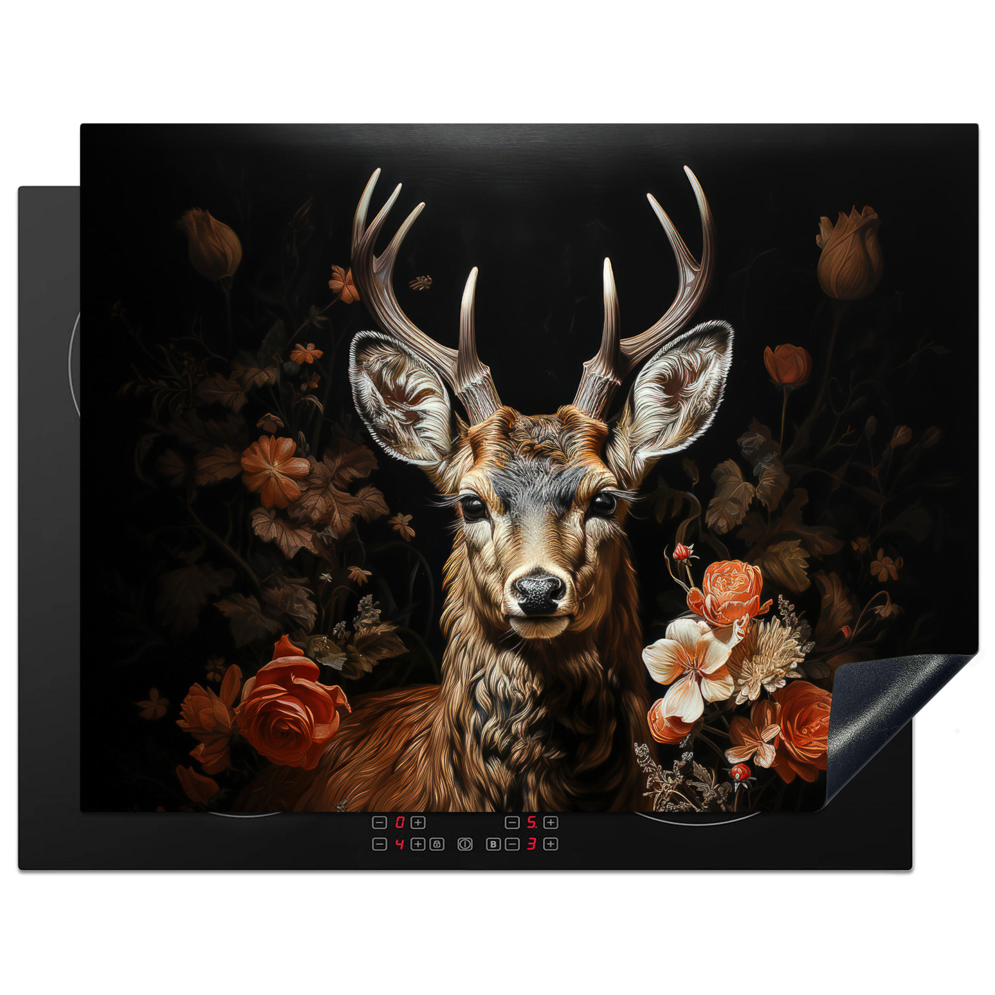 HERDABDECKPLATTE Hirsch - Tier - Blumen - Natur - Botanisch 77x59 cm - Kupferfarben, Kunststoff (77/0.2/59cm) - MuchoWow