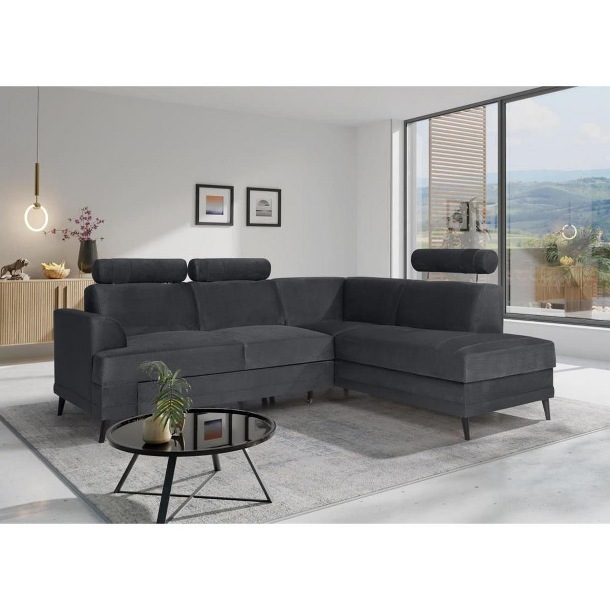 ECKSCHLAFSOFA Kordian rechts graphit - Graphitfarben, Textil (250/200cm) - Beautysofa