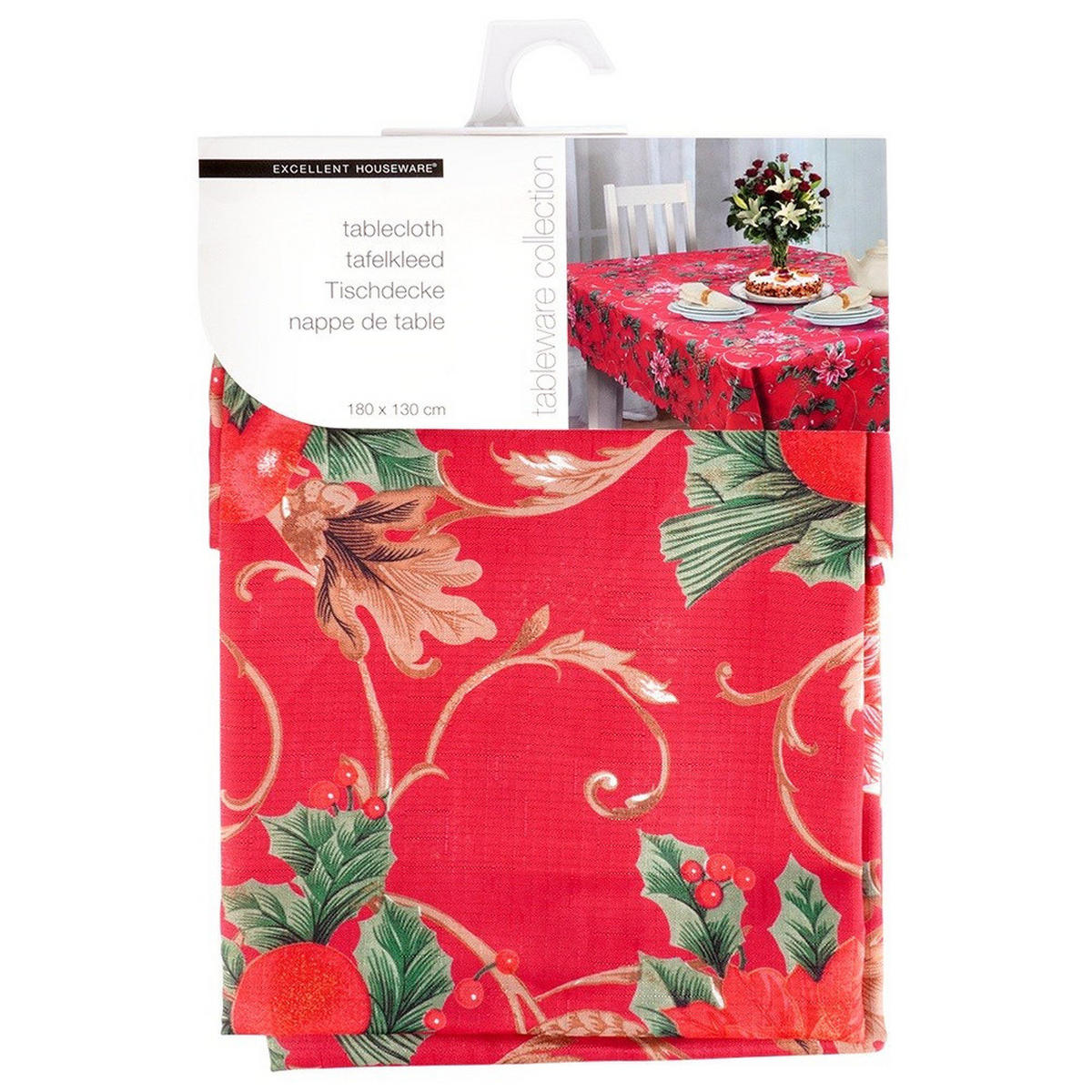 WEIHNACHTSTISCHDECKE Fleckenabweisend 180x130 cm - Rot, Textil (180/130cm) - Excellent Houseware