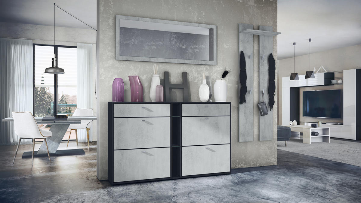 GARDEROBE Orlando Beton Oxid Optik - Hellgrau, Holzwerkstoff (215/210/28cm) - Vladon