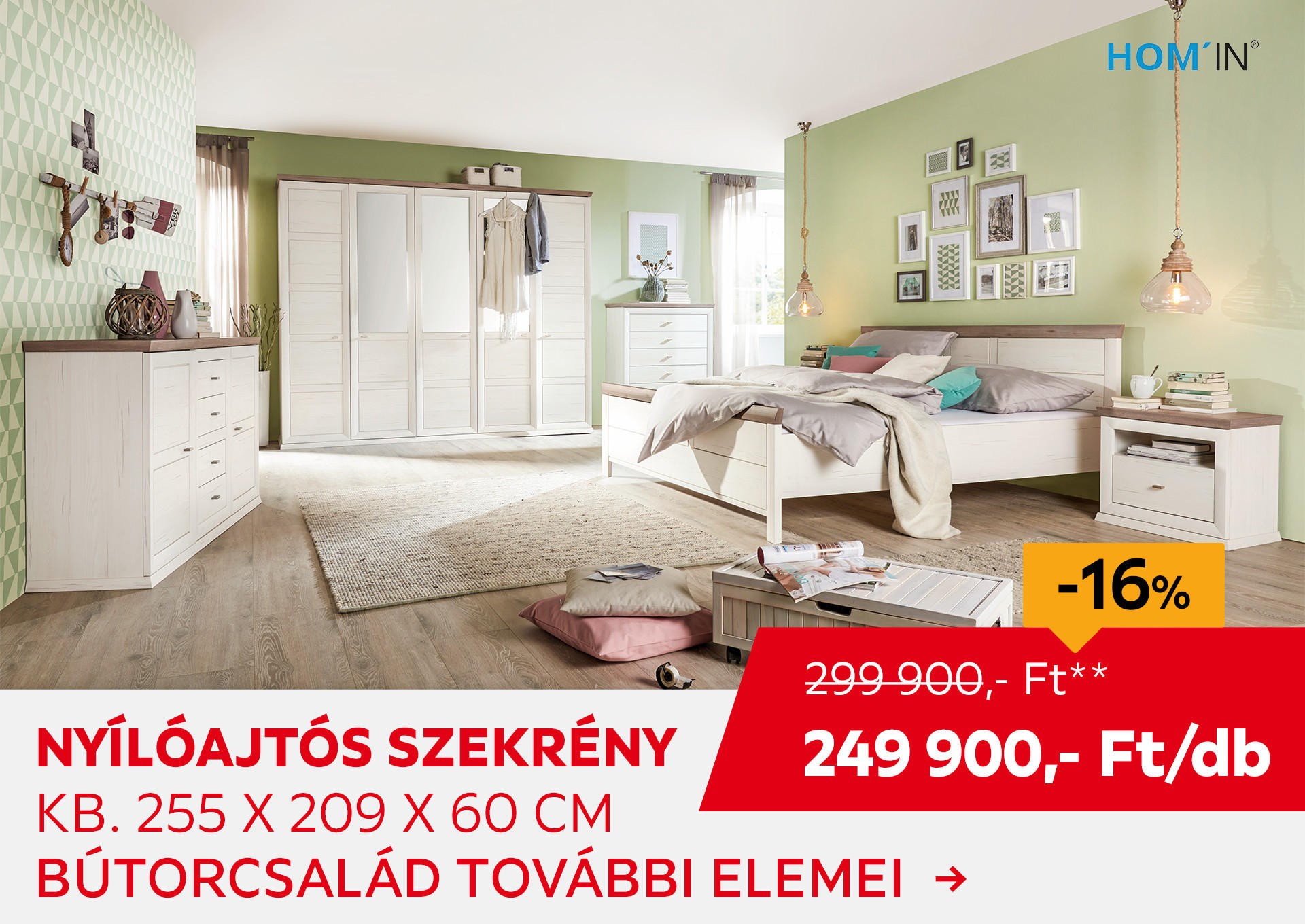 NYÍLÓAJTÓS SZEKRÉNY kb. 255 x 209 x 60 cm Kiemelt termék 299900 Ft.- helyett 249900 Ft.-