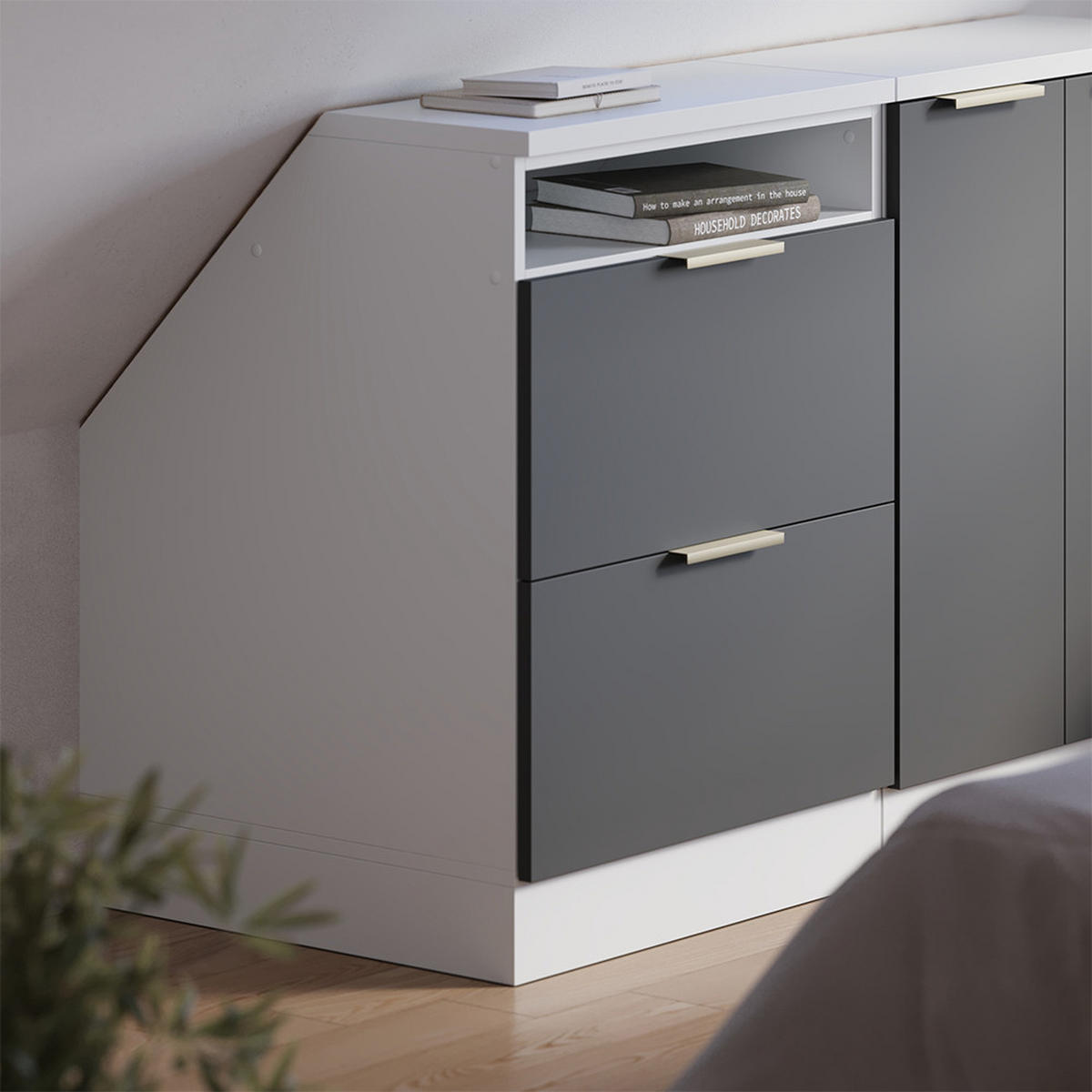 KUHINJSKI ORMAR ZA KOSINE KROVA R-Line Antracit-Zlatna 60 cm s 2 ladice, korpus ormara dubine 60 cm - bijela/antracit, drvni materijal (60/83.8/60cm) - Vicco