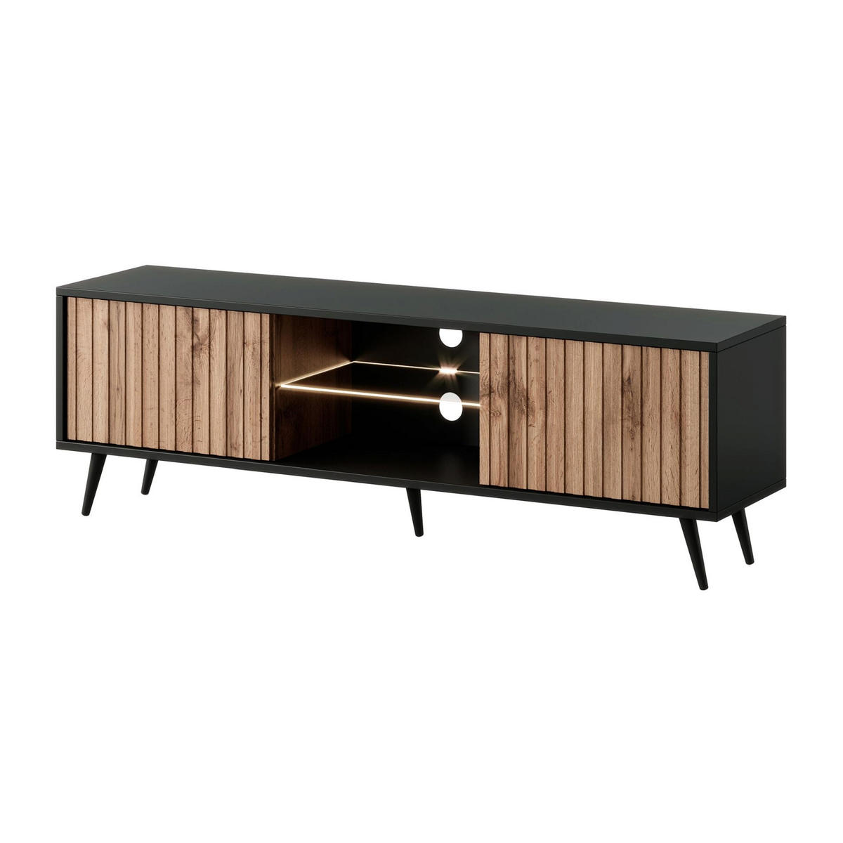 TV-LOWBOARD Bello Schwarz / Eiche 135/43/32 cm - Schwarz, Holzwerkstoff/Metall (135/43/31.6cm) - Selsey