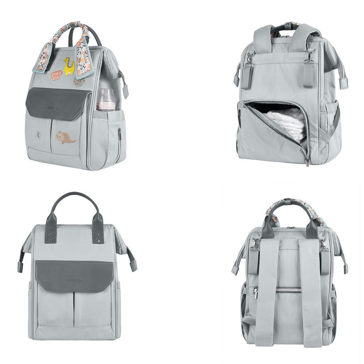 WICKELTASCHE Myla grau einstellbare Träger, abnehmbare Dino-Abzeichen, Reißverschluss - Grau, Textil (21/42/27cm) - Kikka boo