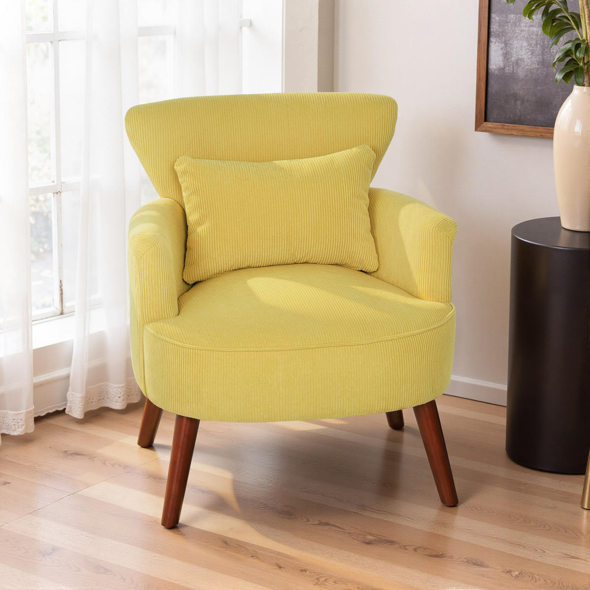 SESSEL mit Rückenlehne, abgerundeten Armlehnen Gepolstert Loungesessel Kordoptik - Gelb, Holz/Textil (69/78/69.5cm) - HOMCOM