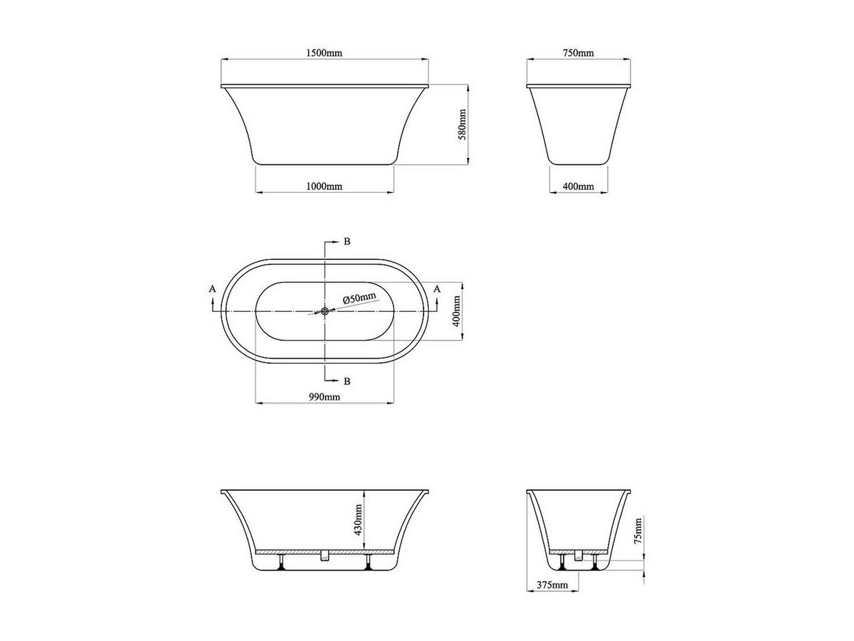 FREISTEHENDE Badewanne - 1 Person - Acryl - Weiß - - Weiß, Kunststoff (150/58/75cm) - Vente-Unique
