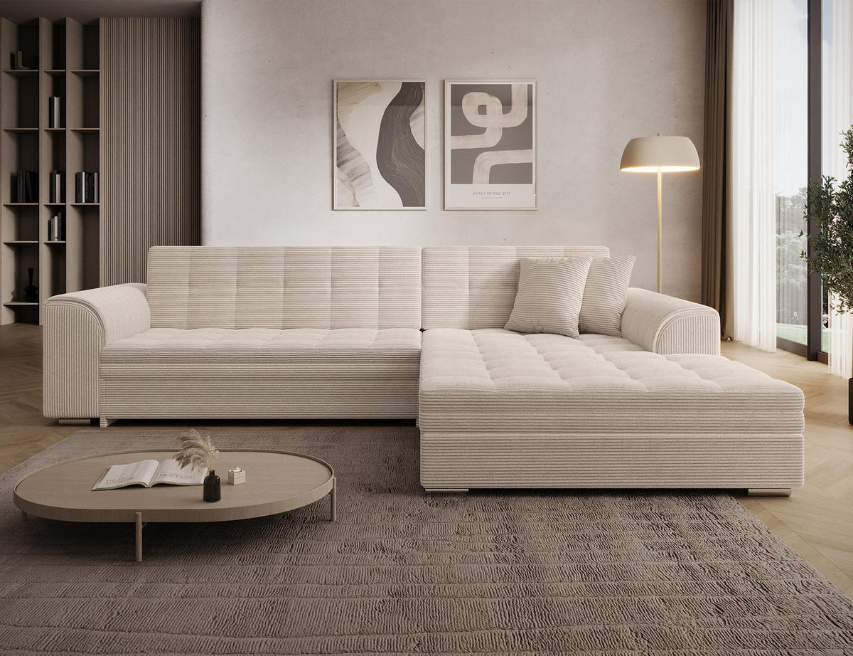 ECKSOFA SORENTO mit Schlaffunktion & Delfin-Mechanismus – Wohnlandschaft in L-Form 296 cm - Beige, Kunststoff (296/78cm) - Wohnideebilder