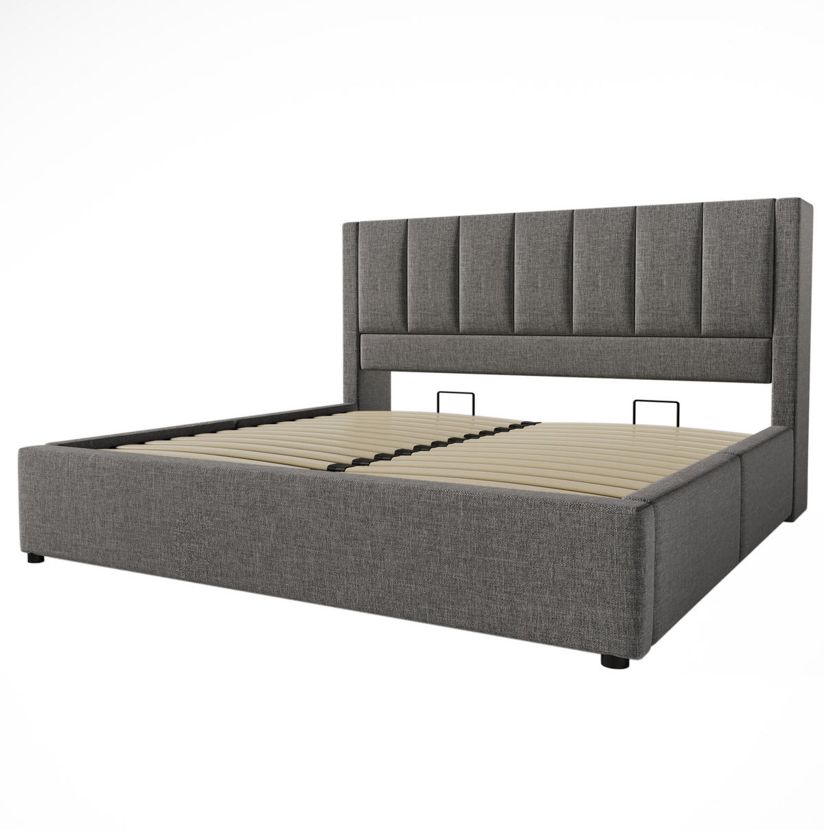 POLSTERBETT mit Stauraum und Ladestation 160x200 cm Leinen Grau mit Matratze - Grau, Metall (160/200cm) - Beauniv