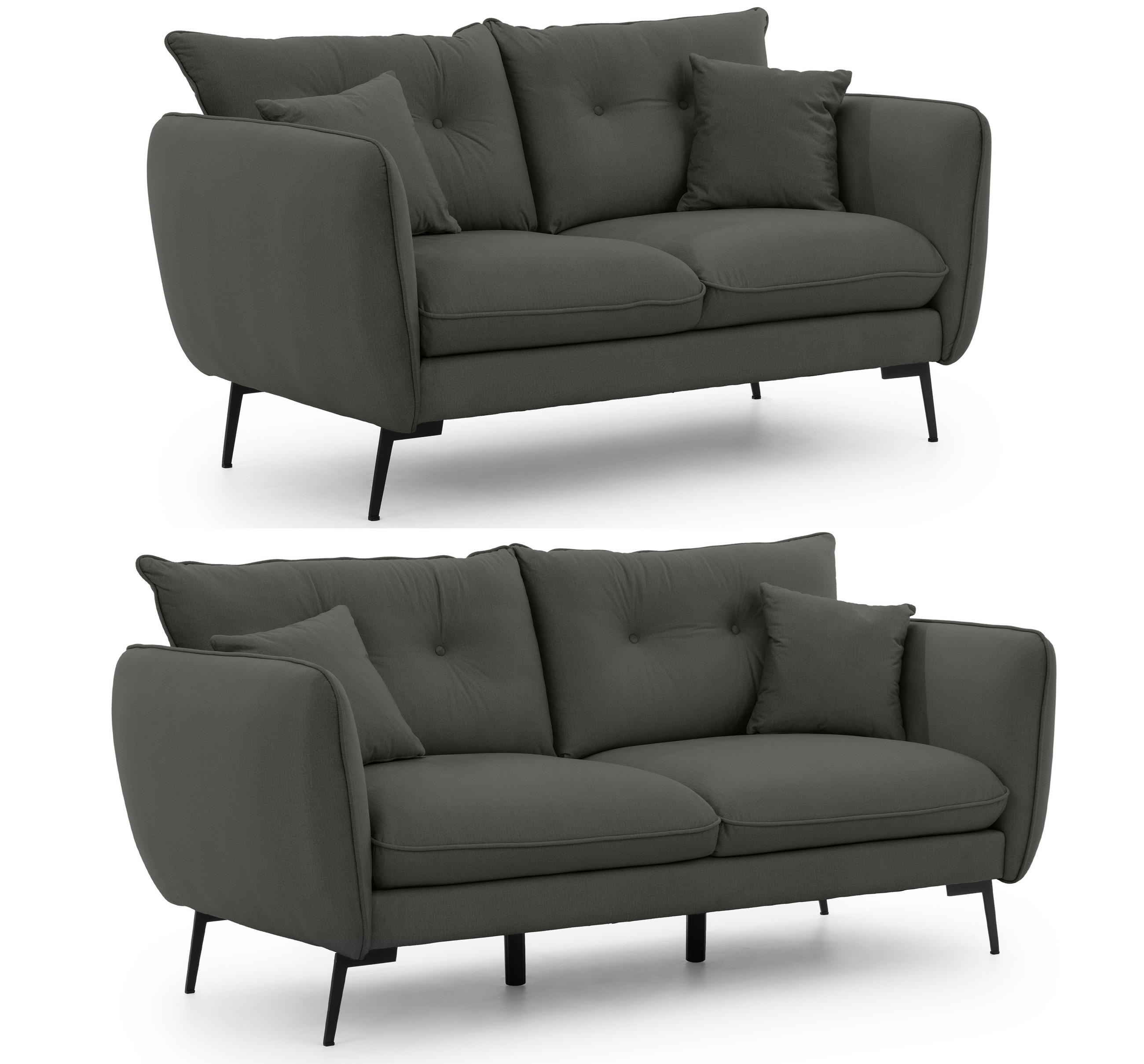 SITZGARNITUR 3+2 Nordloft Dunkelgrau Samt - Dunkelgrau/Schwarz, Holz/Textil (204/86/100cm) - S-Style Möbel