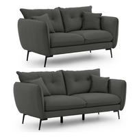 SITZGARNITUR 3+2 Nordloft Dunkelgrau Samt - Dunkelgrau/Schwarz, Holz/Textil (204/86/100cm) - S-Style Möbel