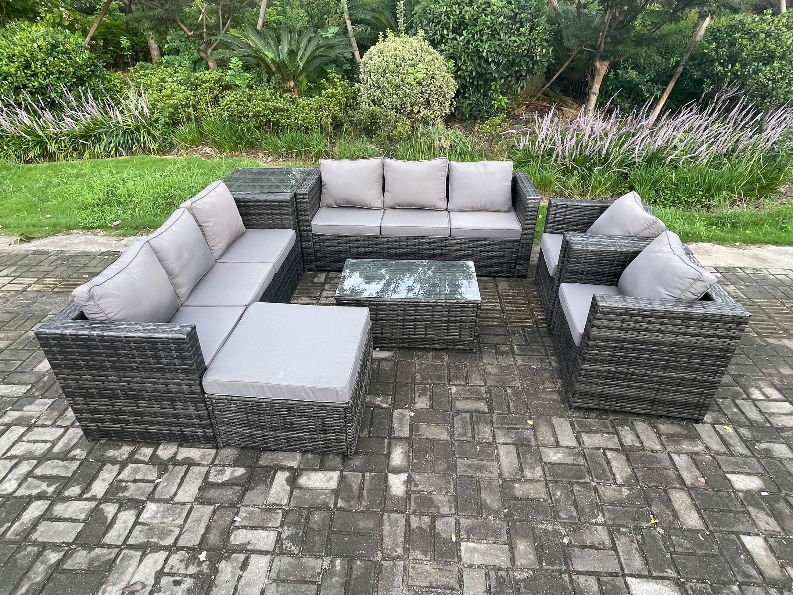 Thumbnail - Fimous Gartenset, Dunkelgrau, Metall, 9-Sitzer, Loungemöbel, Gartenlounge-Sets