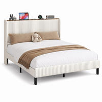 POLSTERBETT 140/200 mit gepolstertem Kopfteil und Metalllatten in Beige - Beige, Textil/Metall (140/200cm) - EVRYAE