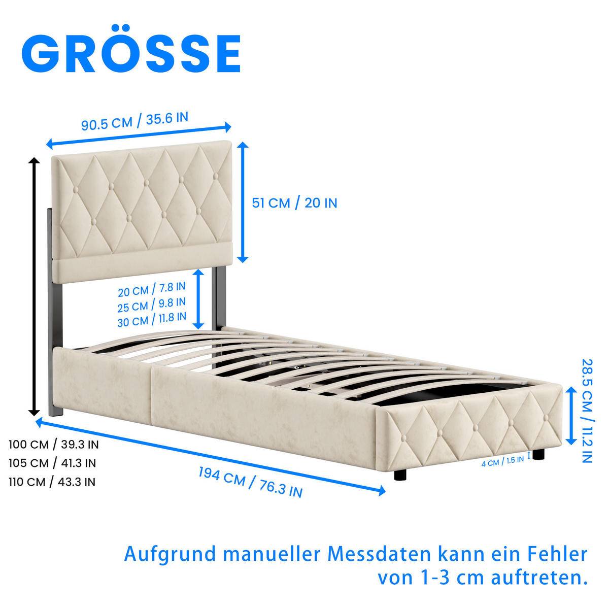 POLSTERBETT 90/190 cm mit Bettkasten in Beige Samt, ohne Matratze - Beige, Holzwerkstoff/Textil (90/190cm) - WISHDOR
