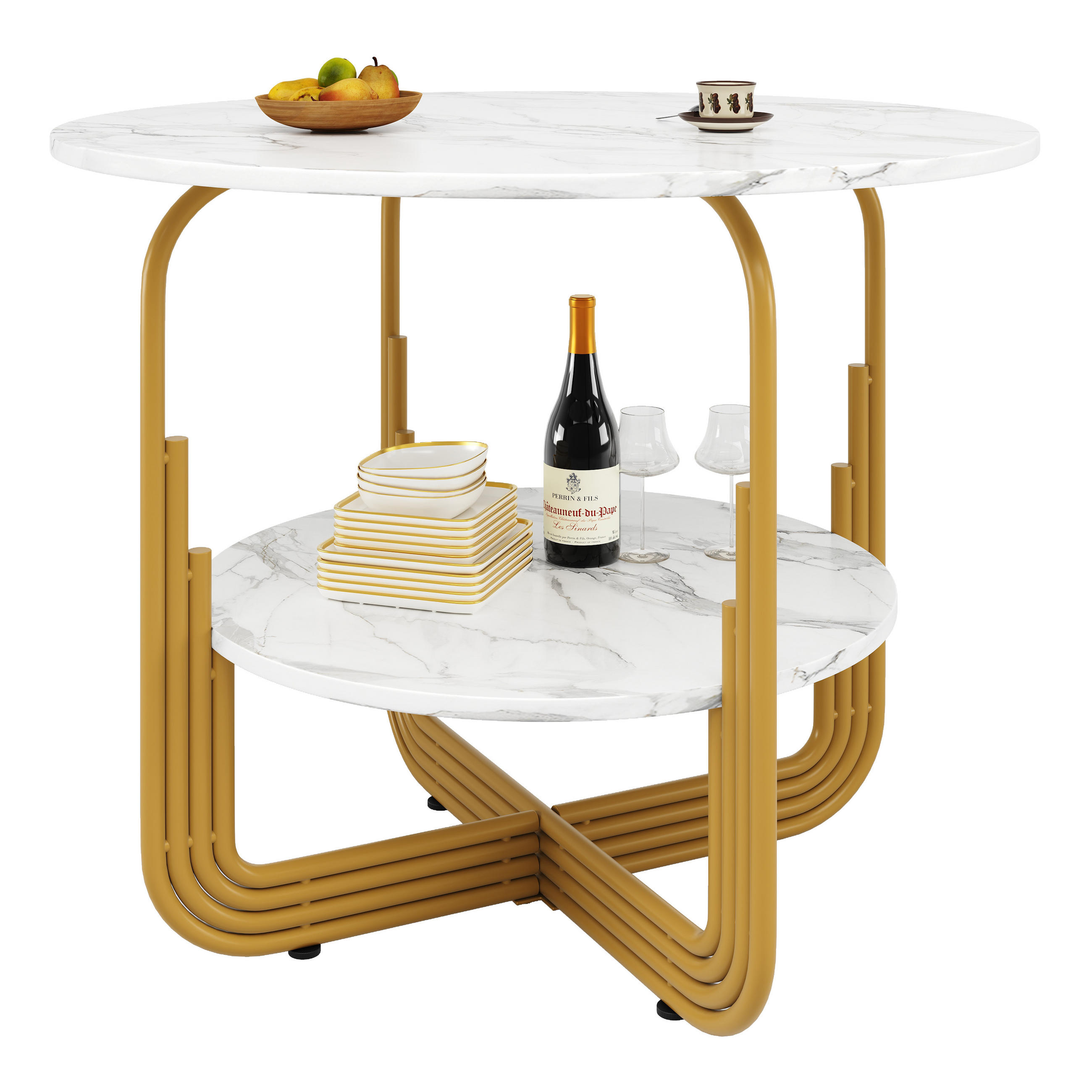 ESSTISCH 80x80x76 cm in Weiß und Gold aus MDF mit Kunstmarmor auf goldenem Metallrahmen - Weiß, Holzwerkstoff (80/80/76cm) - Modfu