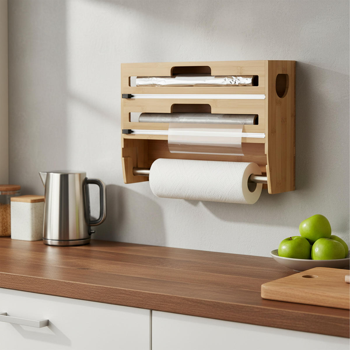 DRŽIAK na role - svetlohnedá, kov/drevo (37/25/10cm) - Relaxdays