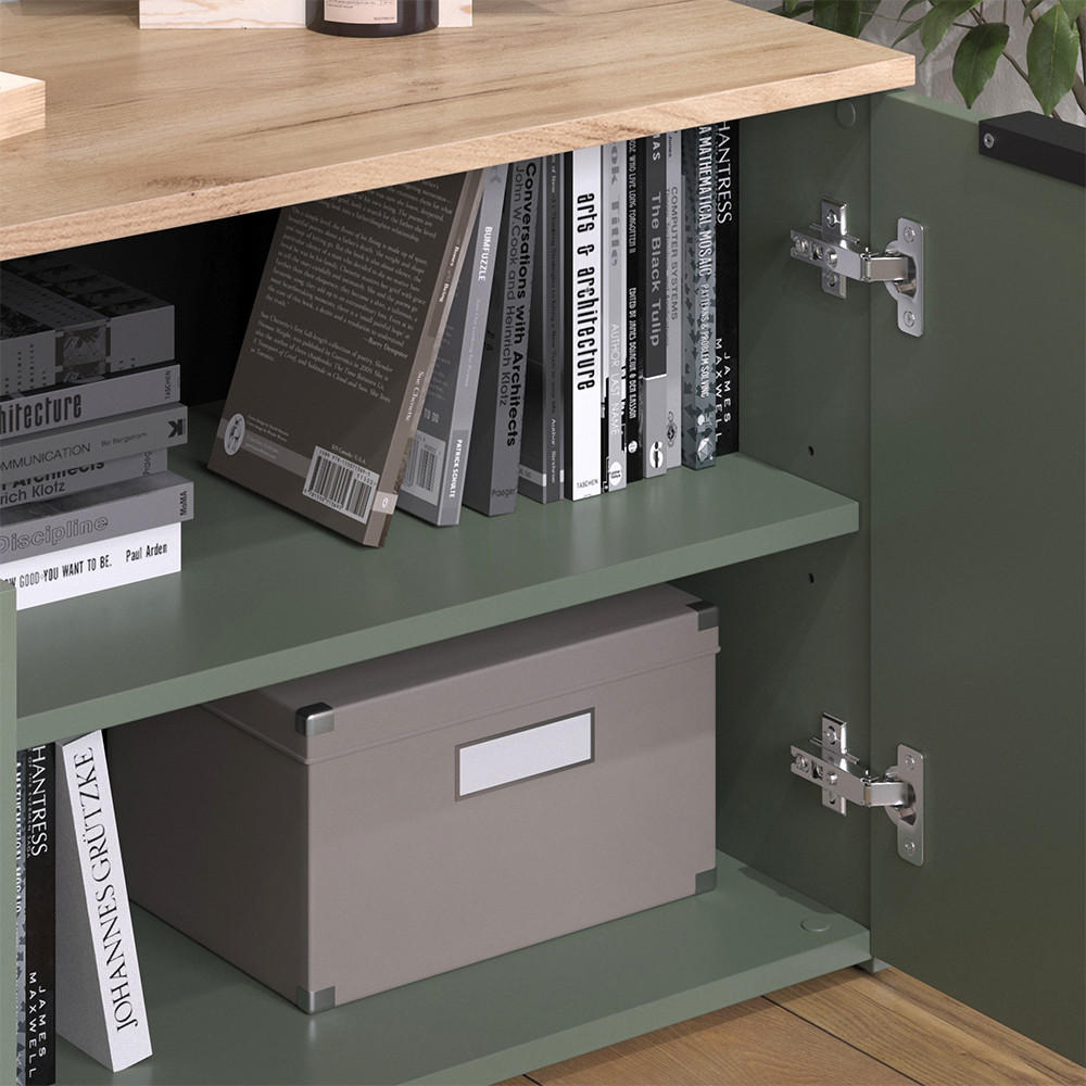 KOMMODE Wido Grün 80 x 50 cm mit 2 Türen - Grün/Sonoma Eiche, Holzwerkstoff (80/50/40cm) - Vicco