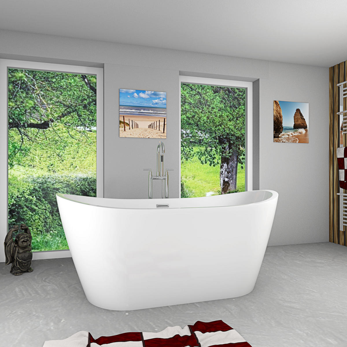 FREISTEHENDE Badewanne Wanne F03 180x89cm mit Armatur AF03 - Weiß, Glas/Kunststoff (80/72/180cm) - AcquaVapore by Sandra Jentho