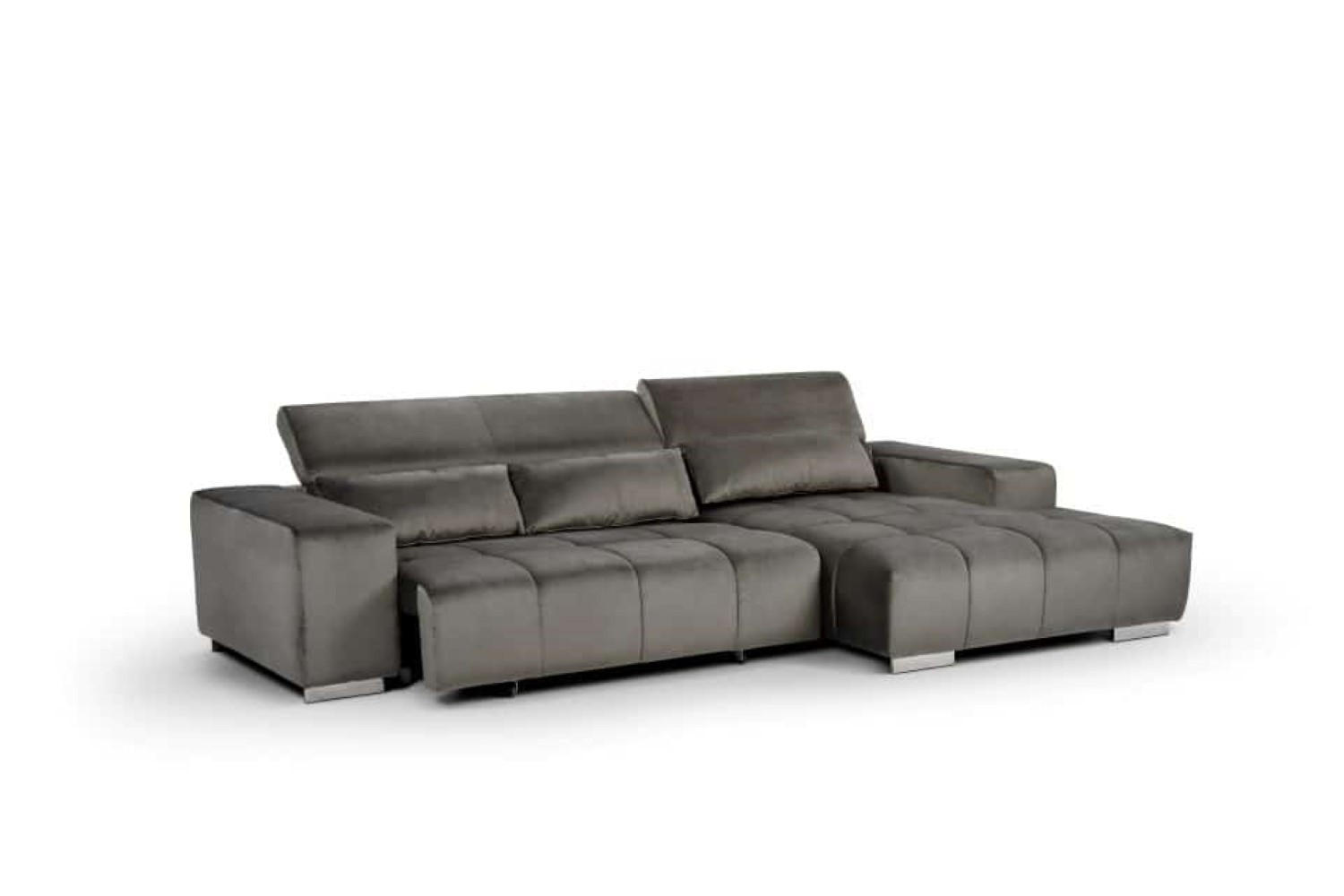 ECKSOFA mit elektrischem Sitzvorschub und verstellbaren Kopflehnen - Chromfarben/Anthrazit, Textil (186/307cm) - Cotta