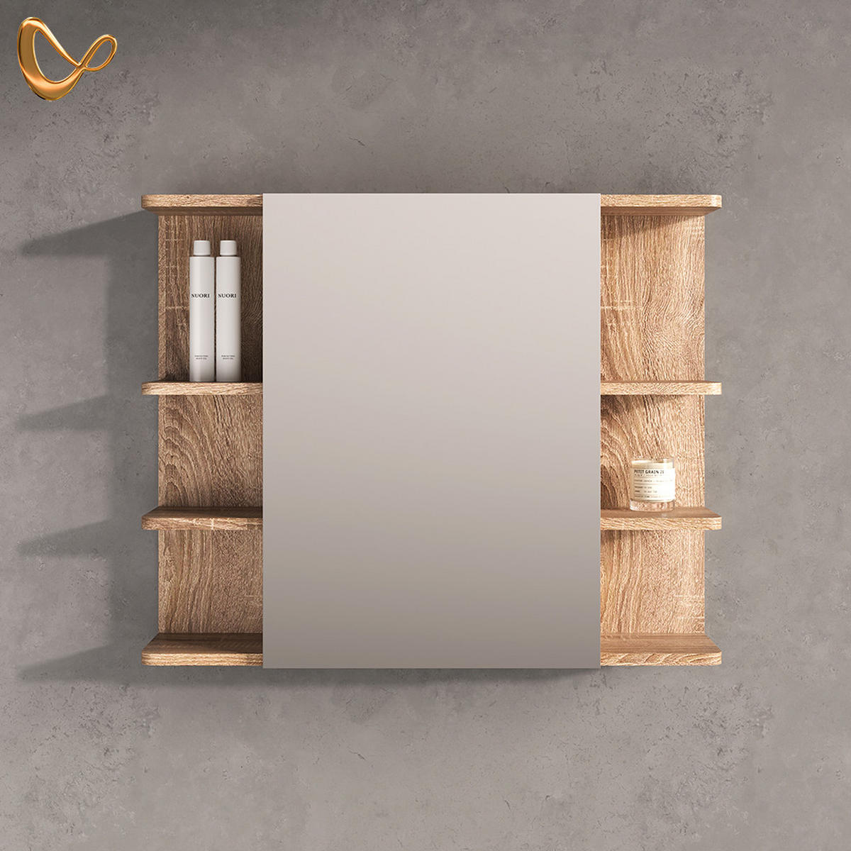 BADSPIEGELSCHRANK Fucino Sonoma 79.6 x 64 cm - Sonoma Eiche, Holzwerkstoff (79.6/64/21.2cm) - Livinity®