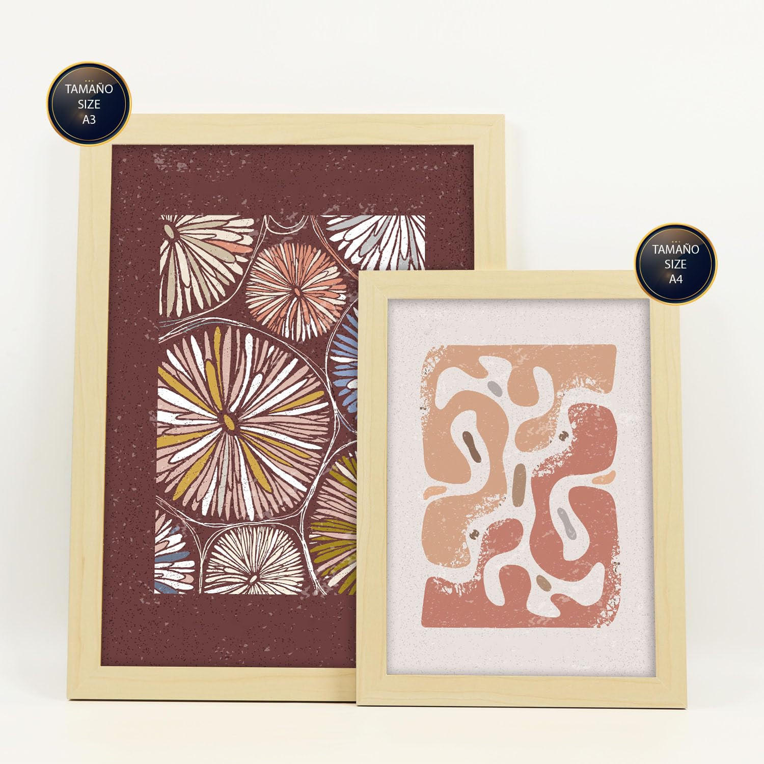 POSTER Set Mit 6 Drucken Mit Bürgersteig In Der Sammlung Ethnischer Stil A3 & A4 Rahmen Aus Hellem Holz - Beige, Papier (29/3cm) - Nacnic