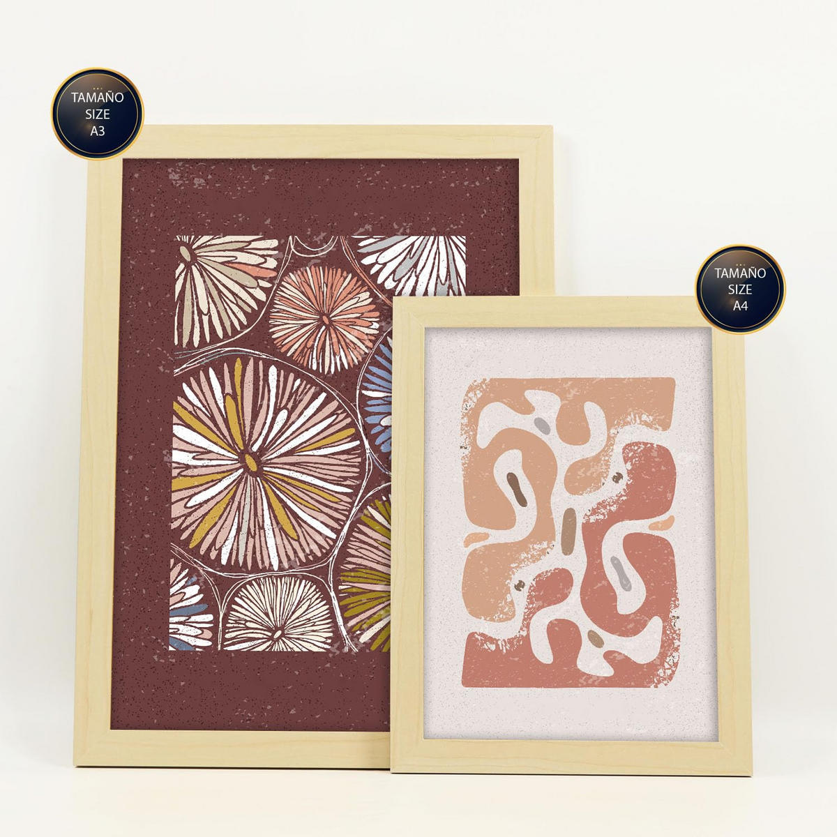 POSTER Set Mit 6 Drucken Mit Bürgersteig In Der Sammlung Ethnischer Stil A3 & A4 Rahmen Aus Hellem Holz - Beige, Papier (29/3cm) - Nacnic