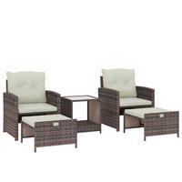RATTAN-GARTENMÖBEL 5er Set PE-Rattan Stahl Cremeweiß - Creme/Schwarz, Kunststoff/Textil - Outsunny