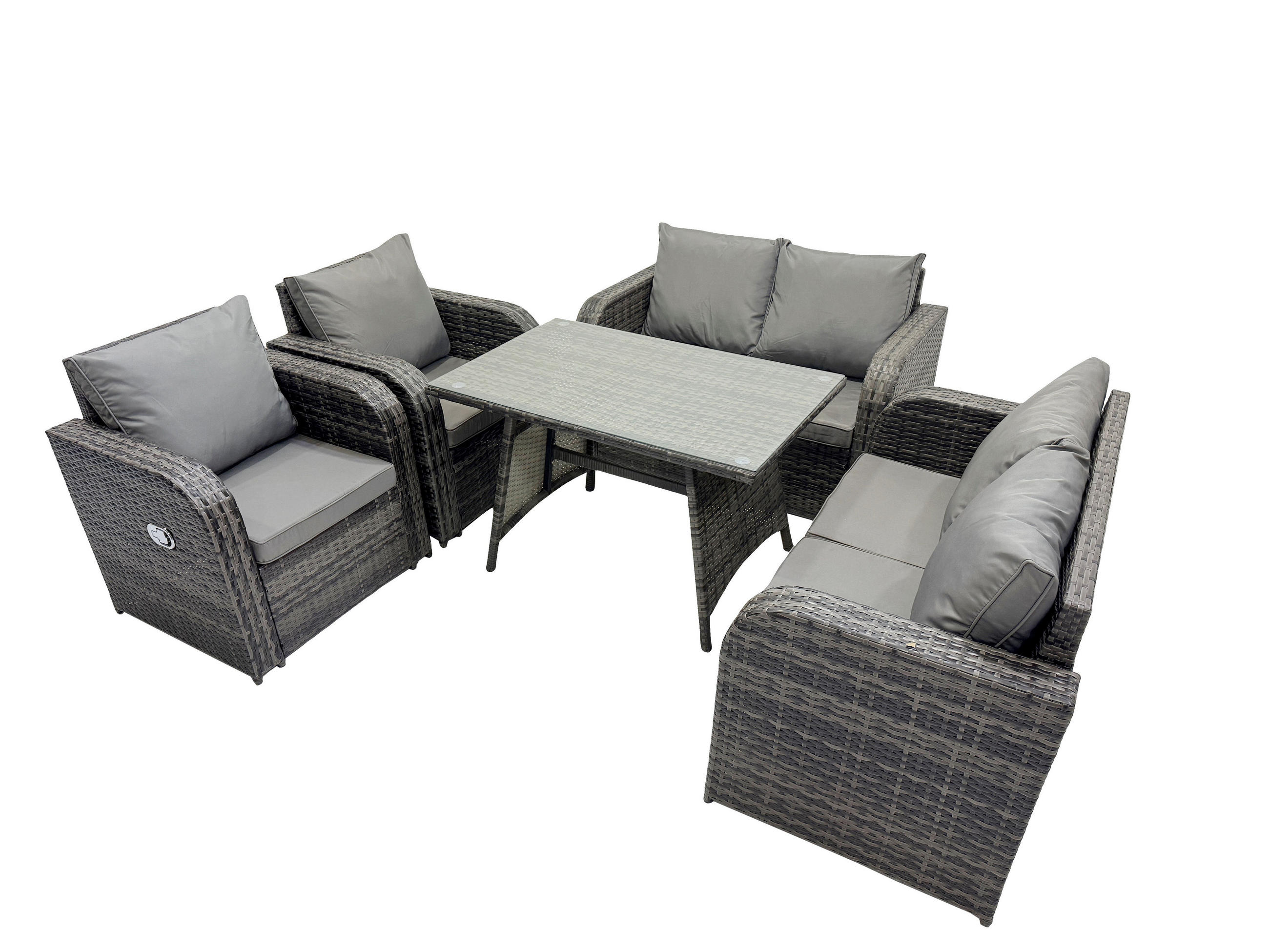 GARTENMÖBEL SET PE Polyrattan 6-Sitzer Grau - Dunkelgrau/Grau, Glas/Kunststoff - Fimous