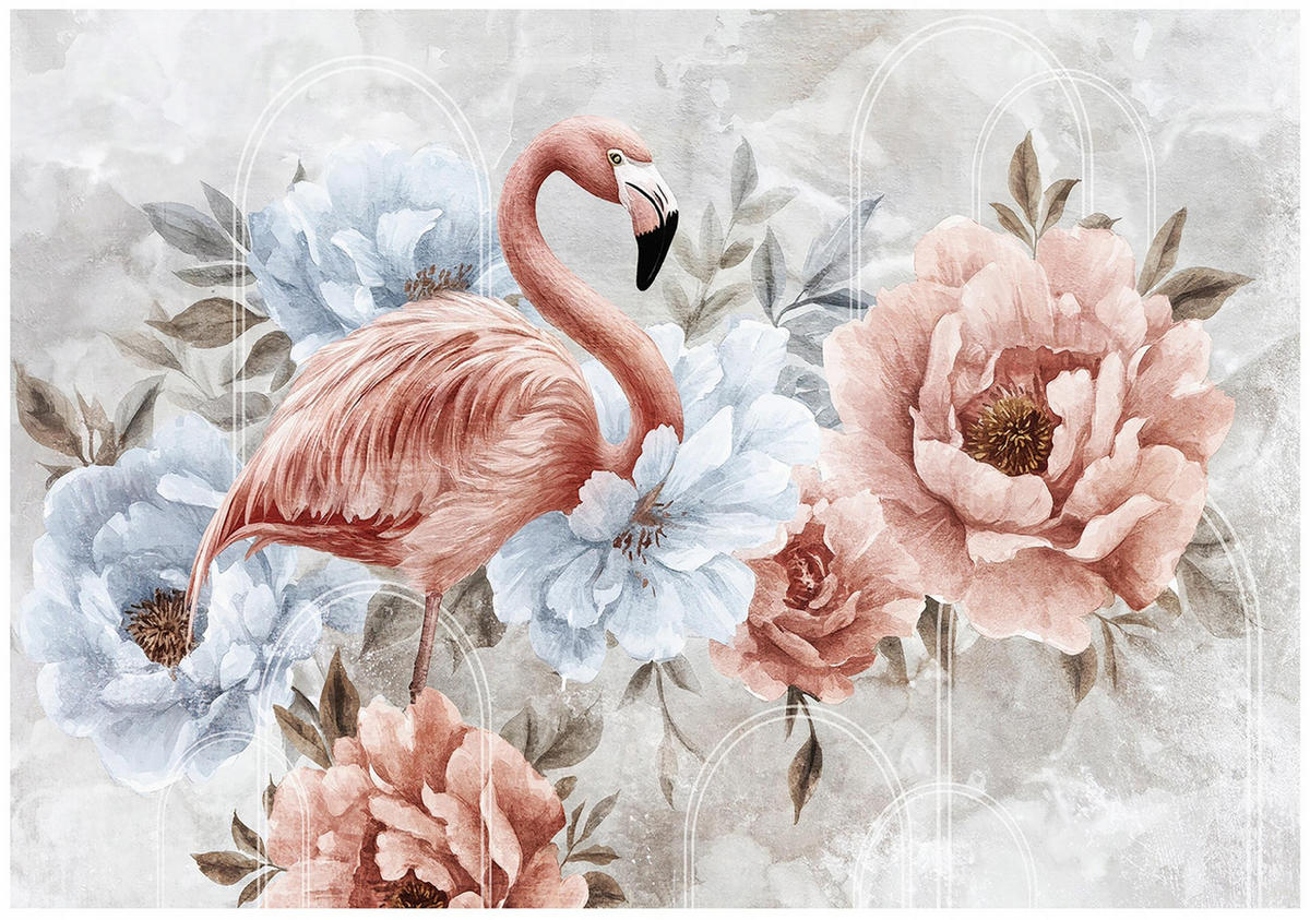 FOTOTAPETE Blumen Flamingos Rosa 312x219 cm - Multicolor, Textil (312/219cm) - Wallarena