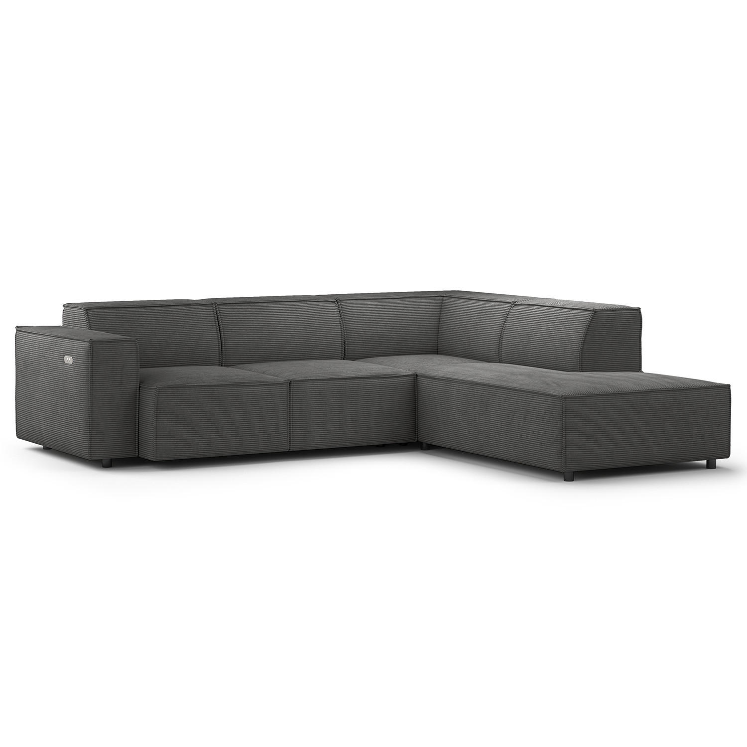 ECKSOFA mit Ottomane - Anthrazit/Schwarz, Kunststoff/Textil (260/234cm) - home24