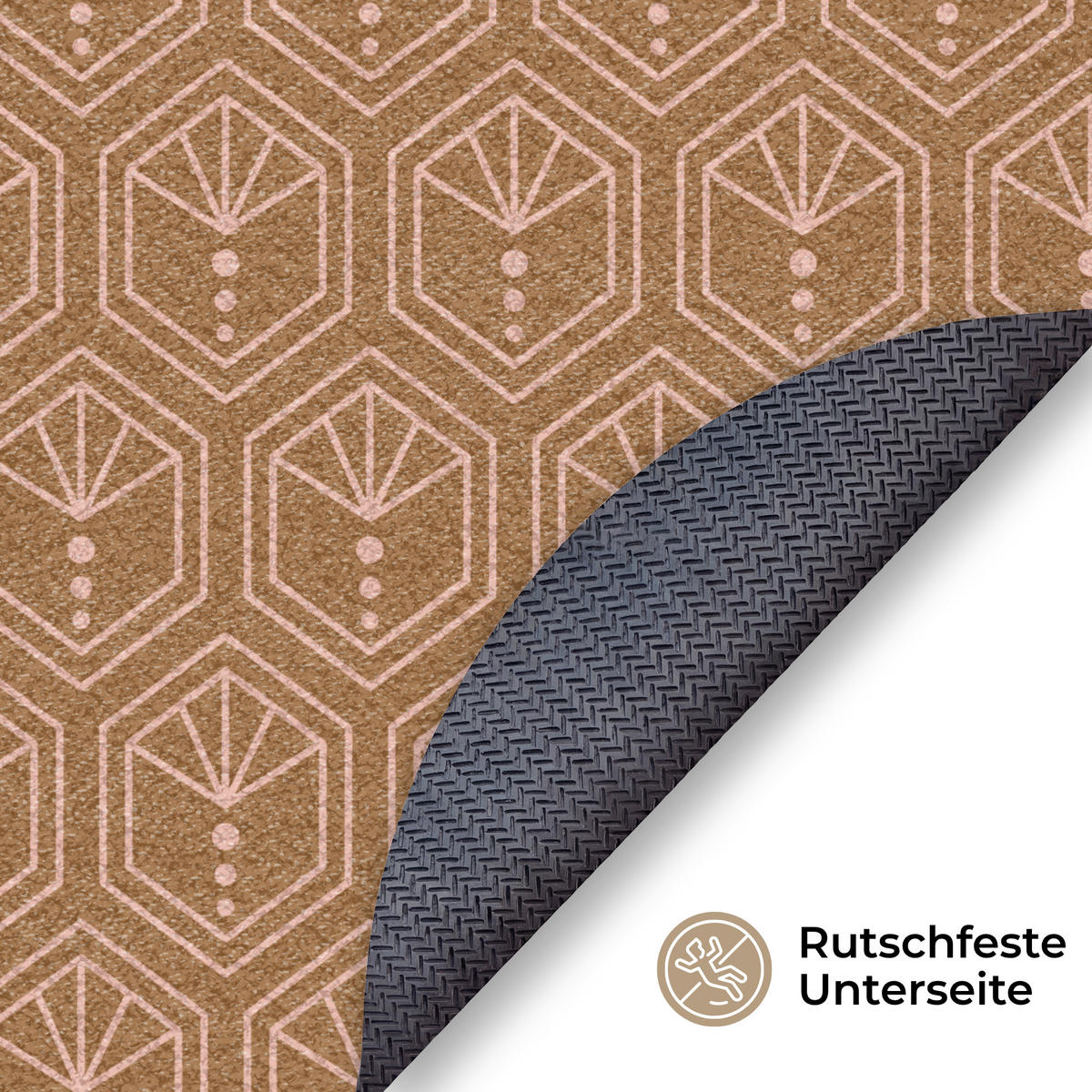 ROHOŽKA Hnědá - Růžová - Geometrická - Vzorovaná 90x90 cm - hnědá, textil/umělá hmota (90/0.4cm) - MuchoWow