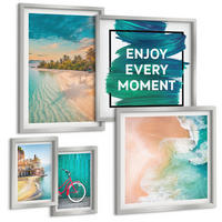 BILDER SET 5er Set - 50x50 cm & 20x30 cm & 40x60 cm Silberner Rahmen - Inspiration für ein Fahrrad mit Seeboot - Silberfarben, Kunststoff (40/60cm) - TULUP